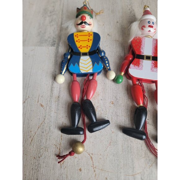 Pull string Nutcracker Santa Claus vintage ornament Xmas set - Picture 2 of 13